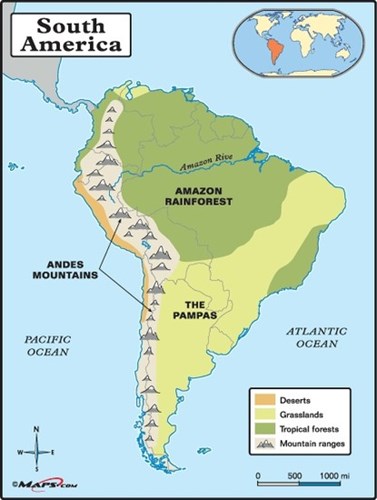 andes mountains physical map