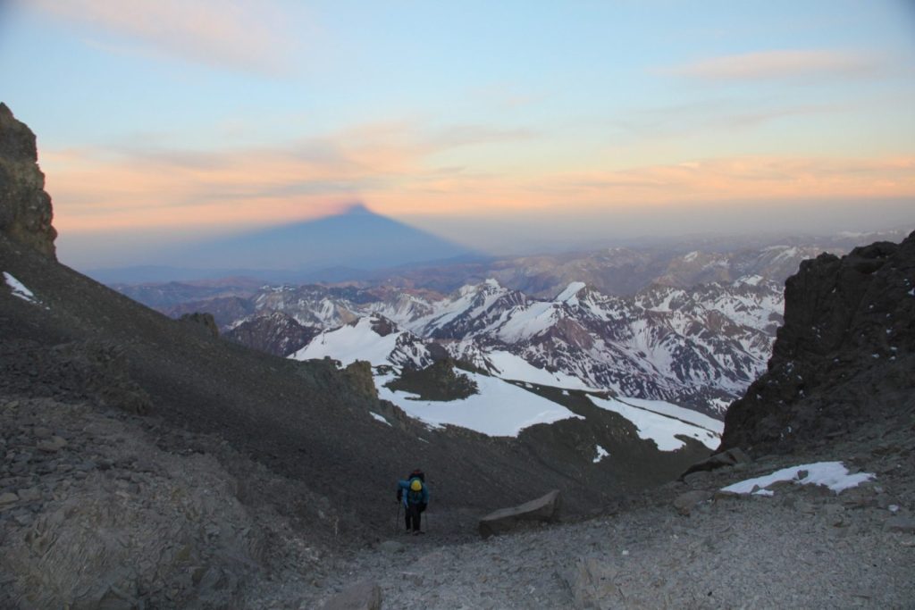 The summit shadow of the tallest mountain in the Americas, Aconcagua